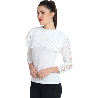 BuyNewTrend White Crepe Cut-Outs Top For Women