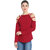 BuyNewTrend Maroon Cotton Blend Sexy Cold Shoulder Cut Long Sleeve Top For Women