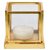 Creative Jack Golden Small Glass Cube Metal Candle Stand (3x3x2.5-Inches)