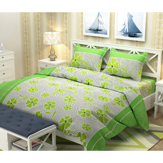                       Choco 3D Printed Like Cotton Green Frooti Printed Double Bedsheet With 2 Pillow Cover                                              