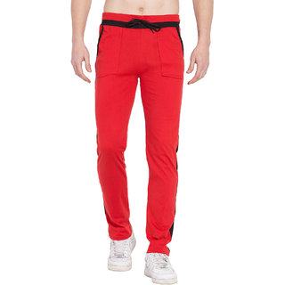 Cliths Gym Trackpants For Mens- Red and White Solid Trackpants For Gym / Lowers For Men Cotton