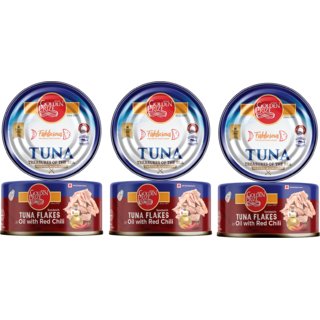 Golden Prize Tuna Sandwich Flakes in Oil with Red Chili 185Gms Each - Pack of 3 Units