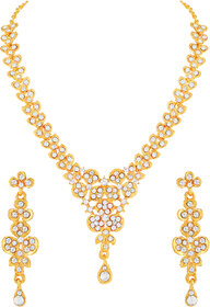 MFJ Fashion Comtemporay Classic Gold Plated White Stone Princess Style Necklace Set For Women