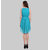 Klick2Style Diamond Pleated V neck Asymmetrical Dress Turquoise color