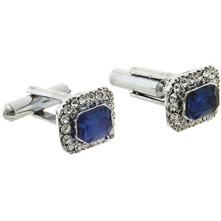 Lucky Jewellery Unique Blue Color Silver Plated Office Formal Wedding Partywear Shirt Suit Blazer Cufflinks Pair Set For Men (225-M4C4-CRM7220-B-S)