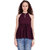 POPWINGS Casual  sleeveless Halter Neck Poly moss fabric Pearl Buttons Wine women top