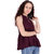 POPWINGS Casual  sleeveless Halter Neck Poly moss fabric Pearl Buttons Wine women top