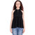 POPWINGS Casual  sleeveless Halter Neck Poly moss fabric Pearl Buttons Black women top