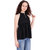 POPWINGS Casual  sleeveless Halter Neck Poly moss fabric Pearl Buttons Black women top