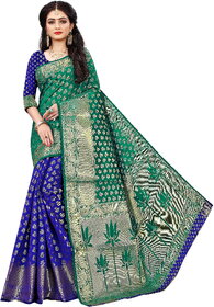 Indian Fashionista Womens Banarasi Silk Jacquard Saree with Blouse Piece LotusGreenBlueFree SizeGreenBlue