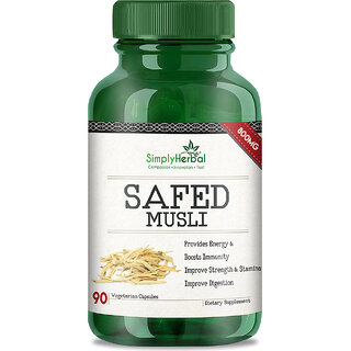 Simply Herbal Extremely Potent 800 Mg Safedmusli Extract Veg Capsules - 90 Count