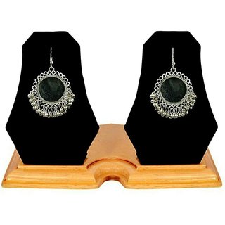 Minha Oxidized Afghani Earrings with Mirror for Wome