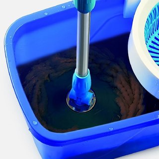                       Cello Kleeno Easy Clean 360 Degree Bucket Spin Mop with 1 Extra Micro Fiber Refill, Blue Mop Set                                              