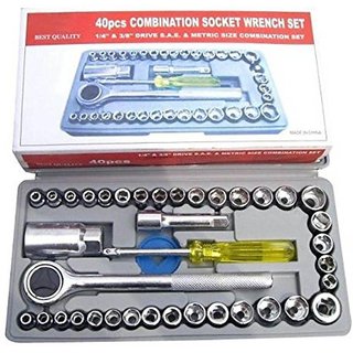 G-MTIN Universal Adjustable Wrench and T-Bar 40pcs Tool Kit for Home Machine Screw Driver Combo Socket Set 40pc