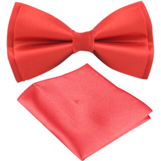 Voici France- Pre knot double layer Red bow Tie with Pocket Square