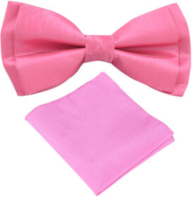 Voici France- Pre knot double layer Pink bow Tie with Pocket Square
