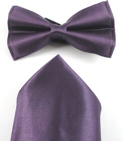 Voici France- Pre Knot Double Layer Purple Bow Tie With Pocket Square