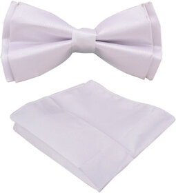 Voici France- Pre knot double layer White bow Tie with Pocket Square