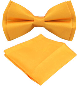 Voici France- Pre knot double layer Yellow bow Tie with Pocket Square