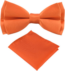 Voici France- Pre Knot Double Layer Orange Bow Tie With Pocket Square
