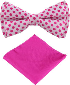 Voici France- Pre knot double layer Pink Polka Dots bow Tie with Pocket Square