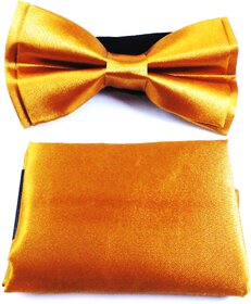 Voici France- Pre knot double layer Gold / Golden bow Tie with Pocket Square