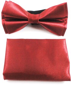 Voici France- Pre knot double layer Maroon / wine color bow Tie with Pocket Square