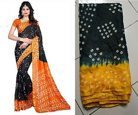 Yellow Art Silk Bandhani Saree With Blouse by Sharda Creation