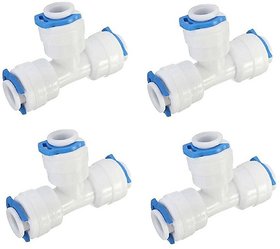 PBROS 4 Pieces RO Three Way Push Tee Union Connector Suited for all type of RO Models-1/4