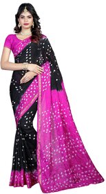 Svb saree Pink and Black Litchi Silk saree with blouse piece