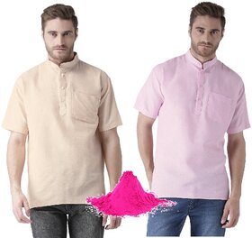 Riag Men's Multicolor Short Kurtas With Free Pink Gulal