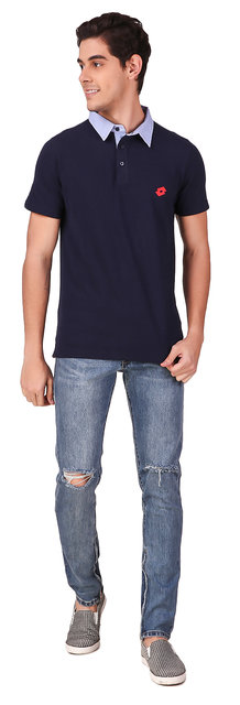 Lotto Mens Plain Regular Polo Fit T-Shirt Combo of 2 Navy Blue /& Mel. Grey