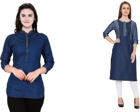 The Laila Kurti Combo PackMaterial Both : Fine Denim  Made, Fine Stitched well Finished