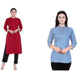 The Laila Kurti Combo PackMaterial Both : 1Denim & 1Cotton Made, Fine Stitched, Beautiful Combination well Finished