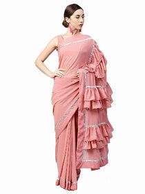 Bhuwal Fashion designer vichitra silk ruffel saree-bf5227peach