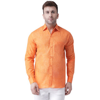 Riag Men's Orange Linen Full Shirt