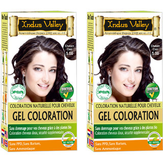 Indus Valley Organically Natural Gel Light Brown 5.00 Hair Colour One Touch Pack Of 2 Each Pack 35 G