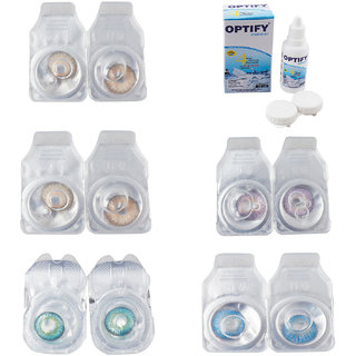 Optify Combo Pack Monthly Color Contact Lens With Solution (Zero Power, Gold-Hazel-Turquoise-Violet-Aqua Blue, Pack of 5)