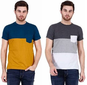 Odoky Men Color Block Round Neck Multicolor  Casual T-Shirts (Pack Of 2)