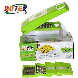                       Rotek 5 in 1 Push  Clean Fruit Vegetable Chipser, Slicer, Chipser, Dicer, Cutter  Chopper                                              