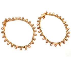 Jewar Mandi Anklet One Gram Gold Plated Kundan Pearl Polki Jewelry For Women Girls 4613