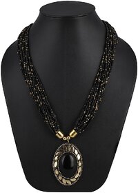 Minha Black Beads Fabric Tibetan Necklace For Women