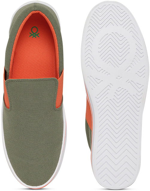 UCB Men Olive Green Slip-On Sneakers 