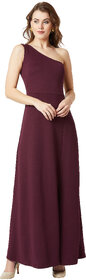 Miss Chase Women's Wine Red One-Shoulder Sleeveless Solid Side Slit Maxi Dress
