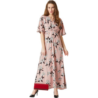 Miss Chase Women's Multicolored V-Neck Flared Half Sleeve Knotted Floral Maxi Dress Miss Chase Women's Multicolored V-Neck Flared Half Sleeve Knotted Floral Maxi Dress