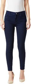 Miss Chase Women's Navy Blue Skinny Fit Mid Rise Cropped Length Denim Stretchable Jeans