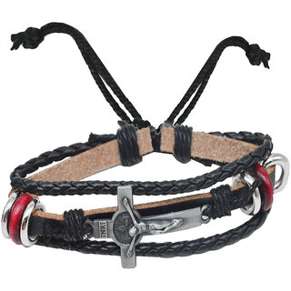 Sullery Jesus Cross Charm  Best Quality Handmade Braided Leather Adjustable Lace Up Clasp Bracelet