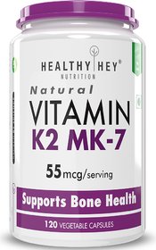 HealthyHey Nutrition Vitamin K2-MK7-100 Vegetarian Source - Support Bone Health - 55mcg - 120 Vegetable Capsules