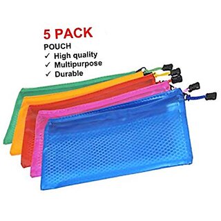 Zipper Mesh Pouch 5Pcs Pencil Pen Stationary Holder Case Travel Document Holder Bag Cosmetics Pouch - Colors May Vary (2