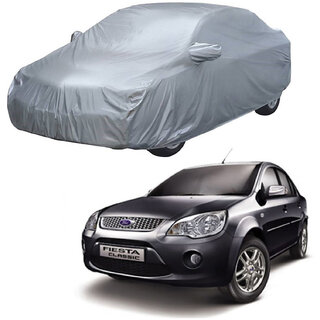                       AutoRetail Ford FIESTA Silver Matty Car Body Cover for 2018 Model (Mirror Pocket, Triple Stiched)                                              